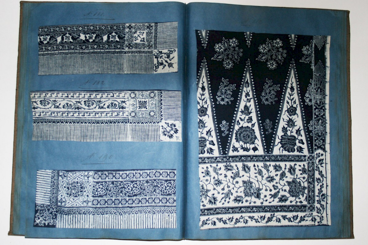 Musterbuch für Batikstoffe, um 1850, Textildrucksammlung Museum des Landes Glarus